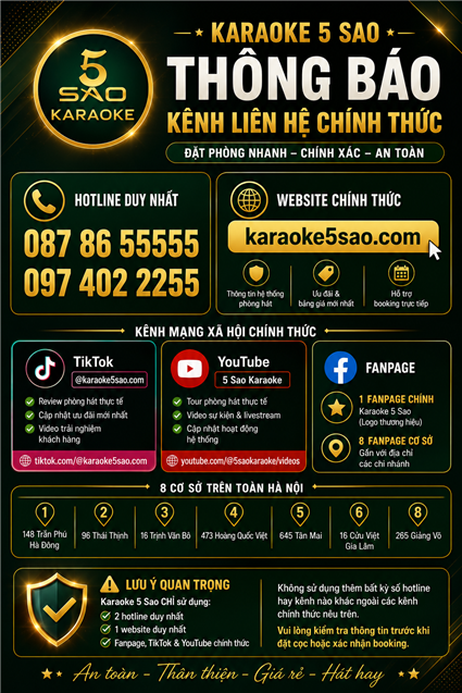 Karaoke 5 Sao Chính Thức – Hotline, Website Và Fanpage Mới Nhất 2026